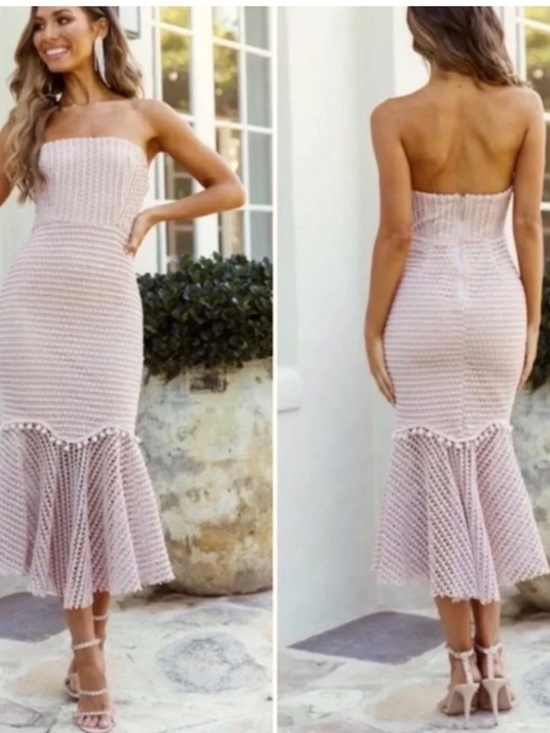 Hello Molly Dresses & Skirts - hello molly Strapless Crochet Mermaid Dress in Blush XS size 2